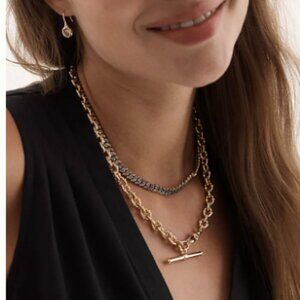 Anthropologie Chunky Bar Charm Necklace Gold-Plated 17"L NWT